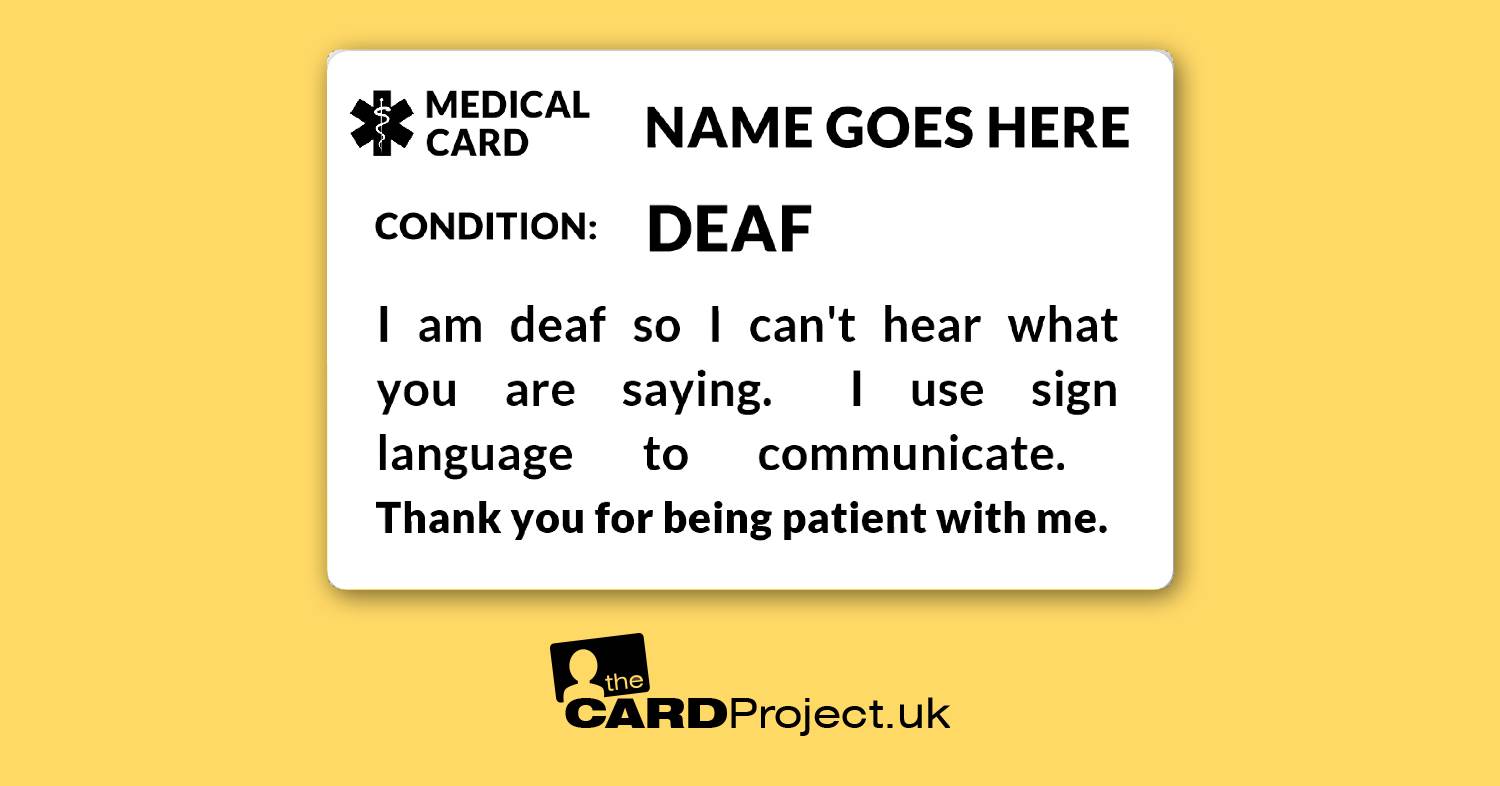 Deaf, Sign Language Awareness Mono Medical ID Alert Card  (FRONT)